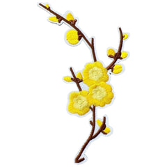 Pflaumenblüten-Blumen-Gelb-Emblem-Aufnäher zum Aufbügeln rechts