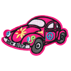 Auto-Käfer-Käfer-Flower-Power-Emblem zum Aufbügeln, Rosa