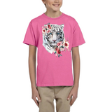 Tijger Bloemen Strijk Applicatie op een roze t-shirt