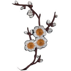 Pflaumenblüten-Emblem-Aufnäher mit Blumenmuster, weiß, zum Aufbügeln