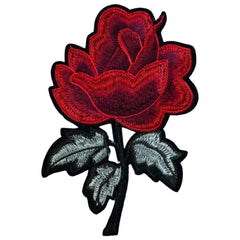 Rote Rose am Stiel, Aufnäher mit Emblem, zum Aufbügeln, L