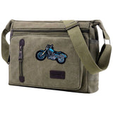 Motor Brommer Bromfiets Strijk Embleem Patch Blauw op een legergroene tas