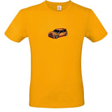 Auto Mini Cooper Embleem Strijk Patch Oranje op een oranje t-shirt