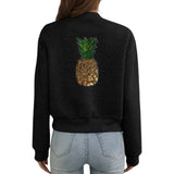 Ananas Paillette XL Strijk Embleem Patch op de rugzijde van een zwart vest jasje