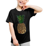 Ananas Paillette XL Strijk Embleem Patch op een zwart t-shirtje