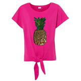 Ananas Paillette XL Strijk Embleem Patch op een roze shirtje