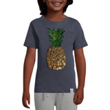 Ananas Paillette XL Strijk Embleem Patch op een donkergrijs t-shirt