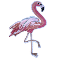 Pinker Flamingo XXL-Emblem-Aufnäher zum Aufbügeln links
