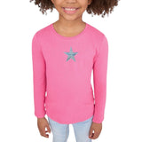 Ster Star Strijk Embleem Patch Zilver op een roze longsleeve