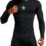 Ster Star Strijk Embleem Patch Zilver op een zwarte longsleeve