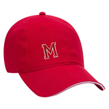 Alfabet Strijk Letter Embleem Patch Rood Wit Dun Randje letter M op een rode cap