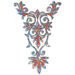 Yackalasi Cosplay Pailletten Venezianische Spitze Aufnäher zum Aufbügeln, Silber, Orange