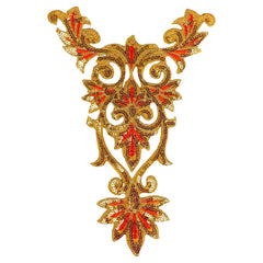 Yackalasi Cosplay Pailletten Venezianische Spitze Aufnäher zum Aufbügeln Gold Orange