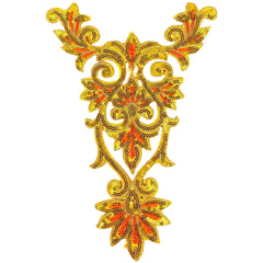 Yackalasi Cosplay Pailletten venezianische Spitze zum Aufbügeln, Aufnäher, Hellgold-Orange