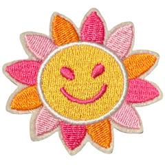 Sonnen-Smiley-Orange-Rosa-Emblem-Aufnäher zum Aufbügeln