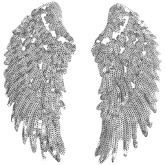 Flügel-Paillette-L-Aufnäher-Set zum Aufbügeln in Silber