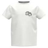 Dobbelsteen Dobbelstenen Strijk Embleem Patch op een wit t-shirtje