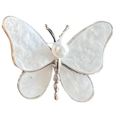Schmetterlings-Brosche, dekorative Anstecknadel, Perlmutt-Silber