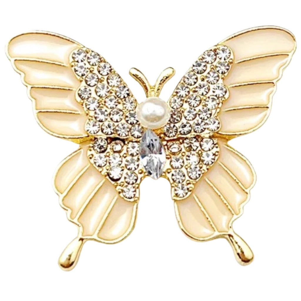 Broche Sierspeld Vlinder Paarlemoer Strass Goud