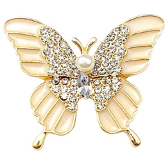 Brosche Deko-Pin Schmetterling Perlmutt Strass Gold