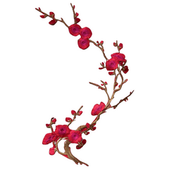 Blüten Blumen Zweig Bügelbild Emblem Rot Braun