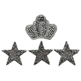 Sterren Kroon Strass Strijk Embleem Patch Set 4 stuks