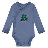 Palmbomen Oase Strijk Embleem Patch op een blauwe baby romper