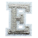 Alfabet Letter E Strijk Embleem Patch Zilver Wit