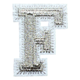 Alfabet Letter F Strijk Embleem Patch Zilver Wit