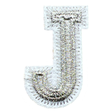 Alfabet Letter J Strijk Embleem Patch Zilver Wit