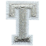 Alfabet Letter T Strijk Embleem Patch Zilver Wit