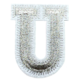 Alfabet Letter U Strijk Embleem Patch Zilver Wit