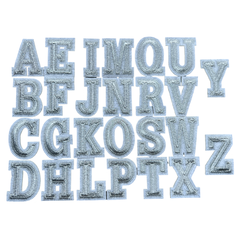 Alphabet-Buchstabe-Emblem-Aufnäher zum Aufbügeln, silberweiß