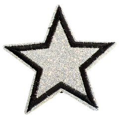 Stern-Emblem-Aufnäher mit schwarzem Rand und Glitzer zum Aufbügeln