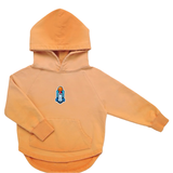 Raket Spaceshuttle Strijk Embleem Patch op een oranje hoodie