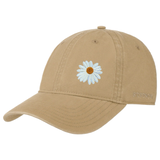 Madeliefje Margriet Strijk Applicatie Embleem Patch op een beige cap