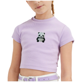 Panda Beer Strass Strijk Embleem Patch op een lila t-shirtje