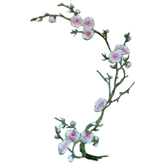 Blüten Blumen Zweig Bügelbild Emblem Weiß Grün
