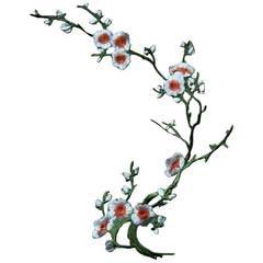 Blüten Blumen Zweig Bügelbild Emblem Weiß Orange Grün