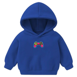 Game Controller Console Joystick Strijk Embleem Patch op een kleine blauwe hoodie