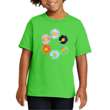 Madelief Margriet Bloemen Strijk Patch Embleem Large Set 6 stuks op een groen t-shirtje