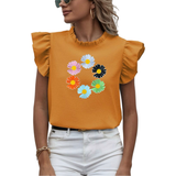 Madelief Margriet Bloemen Strijk Patch Embleem Large Set 6 stuks op een oranje topje