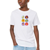 Madelief Margriet Bloemen Strijk Embleem Patch Set 6 stuks op een wit t-shirt