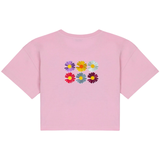 Madelief Margriet Bloemen Strijk Embleem Patch Set 6 stuks op een roze t-shirt