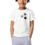 Sterren Strass Glitter Strijk Embleem Patch Set 3 Stuks op een wit t-shirtje