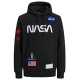 Nasa Space Pilot Strijk Embleem Patch Set 5 stuks op een zwarte hoodie met NASA tekst