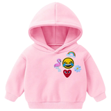 Happy time Strijk Embleem Patch Set 5 Stuks op een kleine roze hoodie