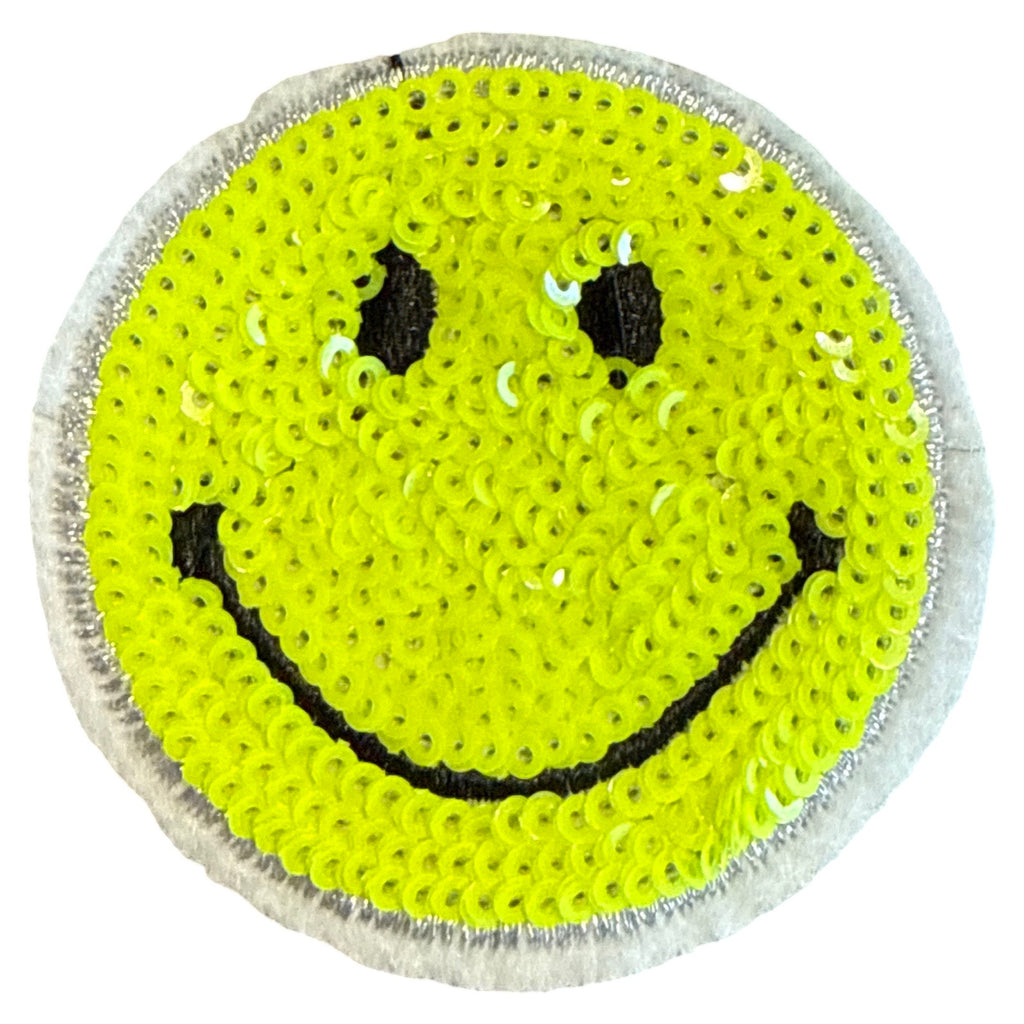 Geelgroene smiley strijkpatch met lichaamspailletten voor kleding en accessoires