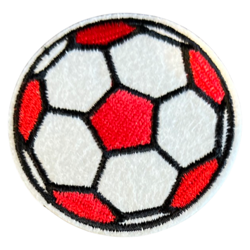 Rood-witte voetbal patch, soccer ball iron-on embleem