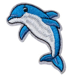 Geborduurde dolfijn strijkpatch met speels ontwerp